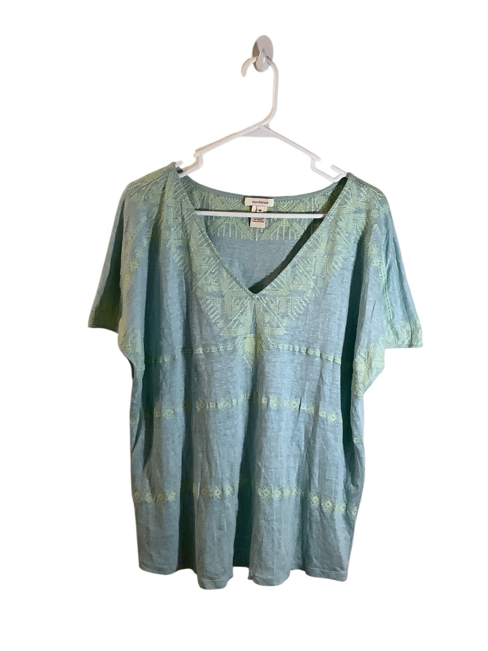 Sundance Linen Embroidered V-Neck Short Sleeve Tee